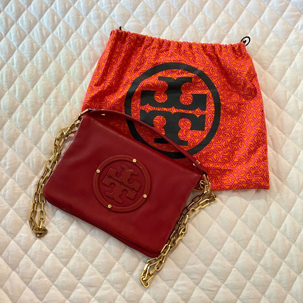 Tory Burch Red Leather Logo Crossbody